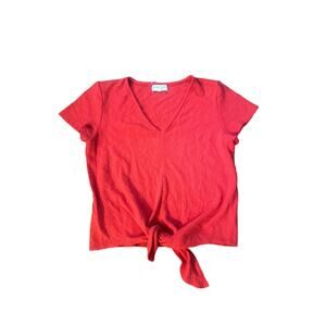 M Madewell Texture & Thread Red Short Slv V-Neck Modern Tie Front Blouse Shirt